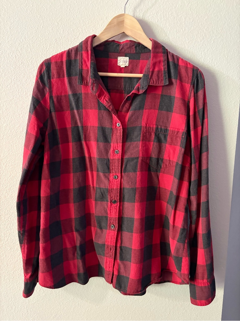 Cabincore Red and Black Buffalo Plaid Flannel Button-Down J.Crew Shirt XL